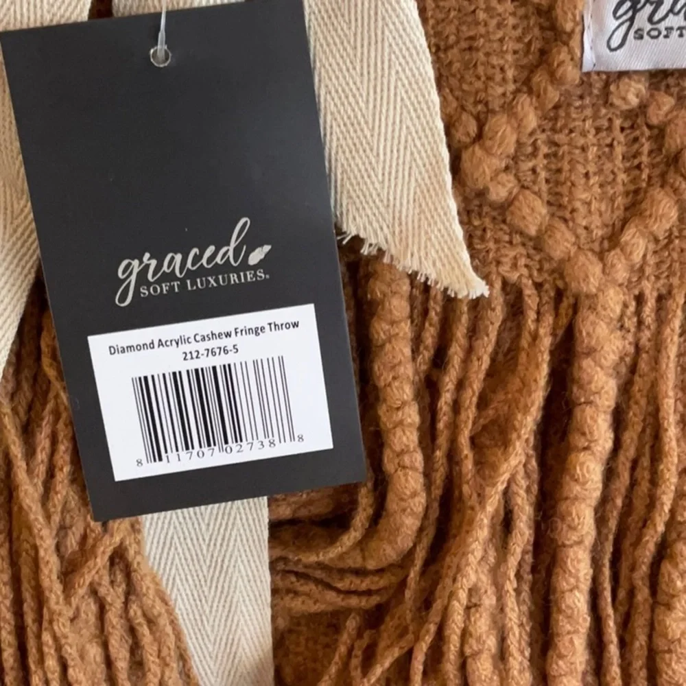 Throw blanket Graced soft luxuries Diamond acrylic Cashew fringe